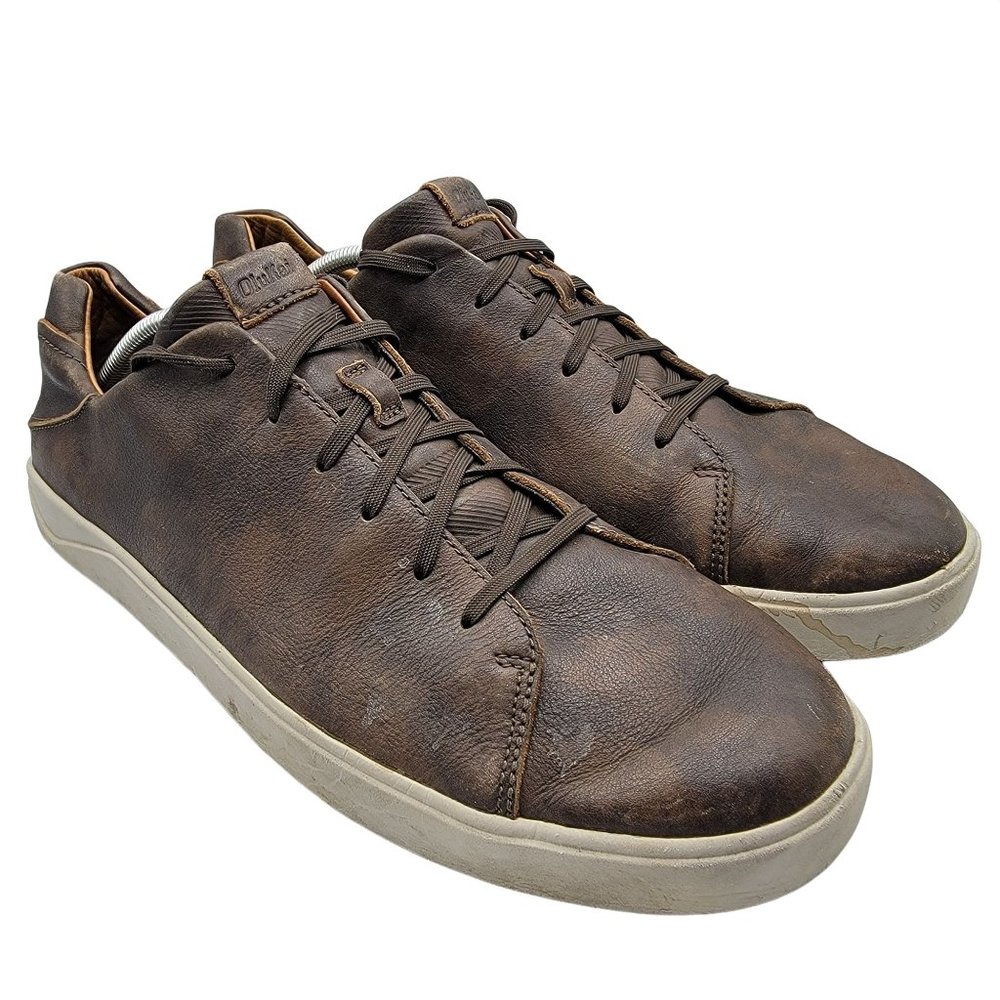 OluKai Lae'Ahi Li 'Ili Mens 13 Dark Brown Casual Leather Sneakers - 10455-6363
